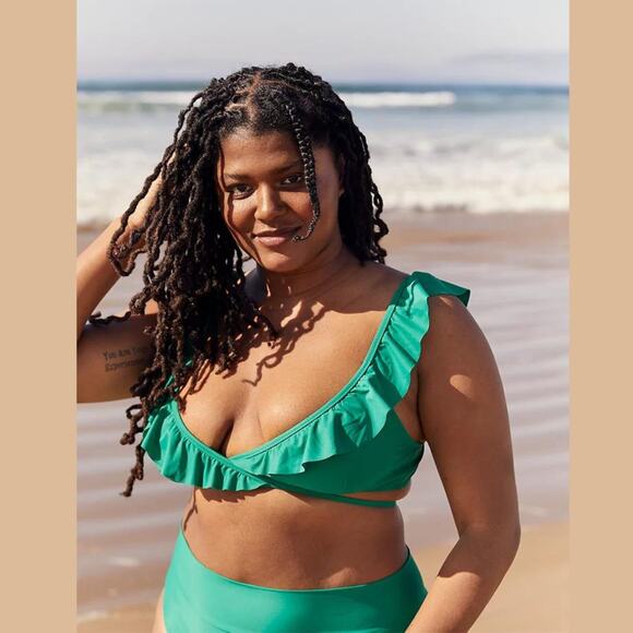 Aerie Ruffle Wrap Bikini Top Emerald Green Size Large - Picture 1 of 10